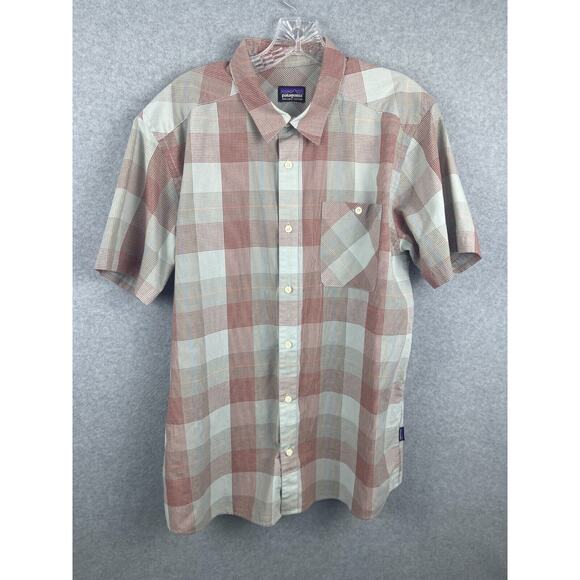 Patagonia Button‎ Up Shirt Mens L (READ) Buffalo Plaid Short Sleeve Hiking Camp - Picture 1 of 9